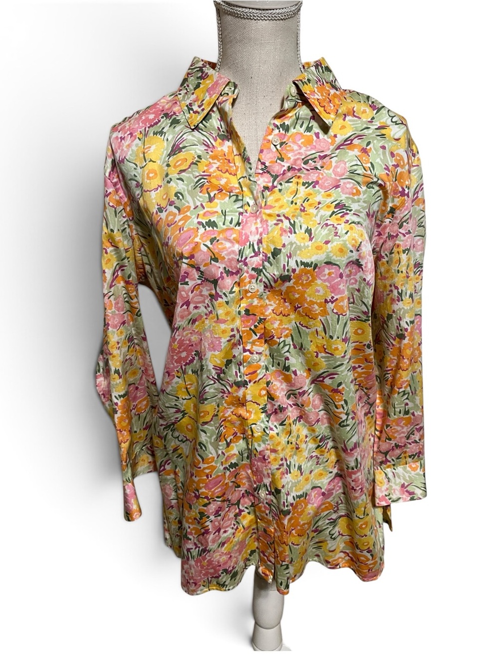 Ralph Lauren Pink Yellow & Green Floral Button-Down Top